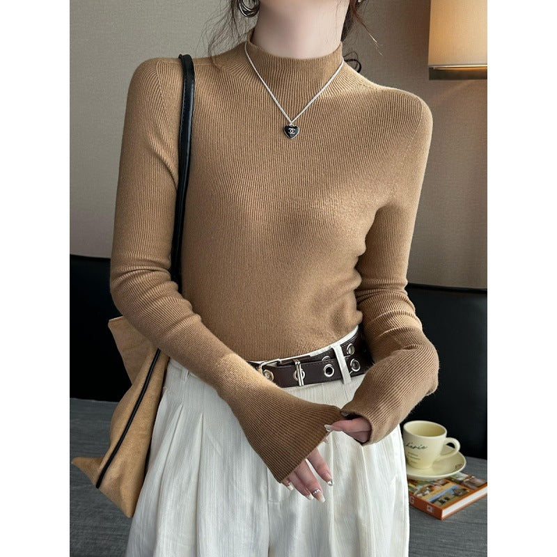 High-Quality Gray Mock Neck Sweater with Mid-Collar Design