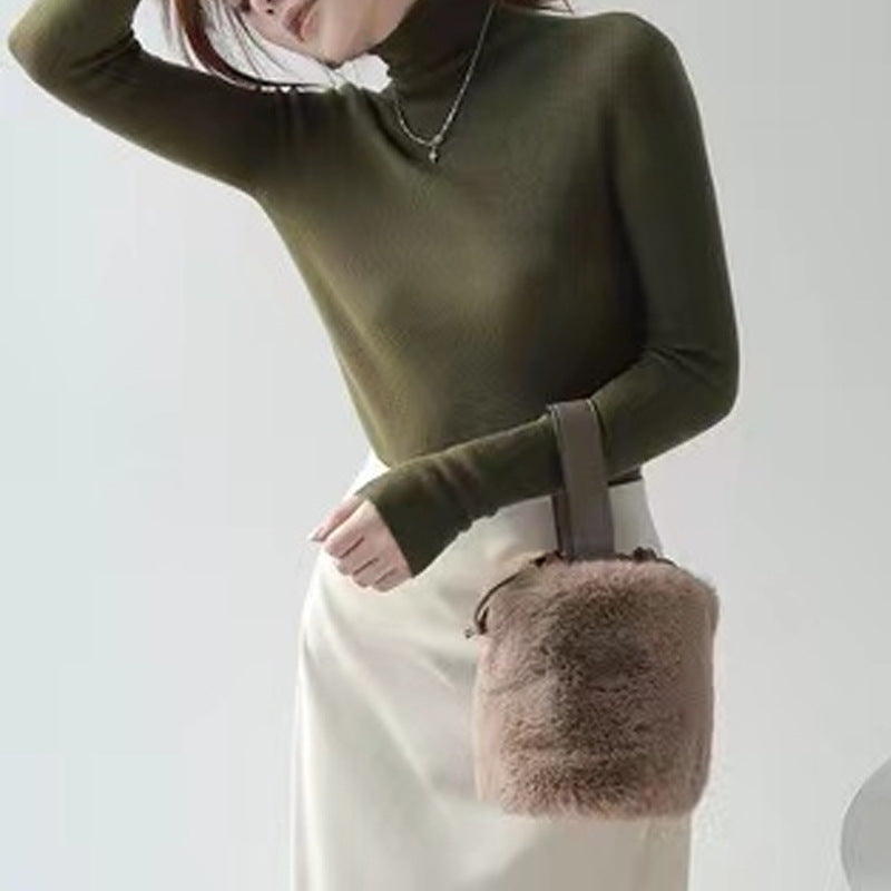 Women's Turtleneck Bottoming Shirt – Fur Lined Sweater Knitted Top