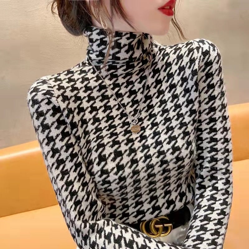 Women's Thick Houndstooth High Neck Base Layer Shirt