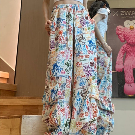 Women's Colorful Graffiti Printing Overalls