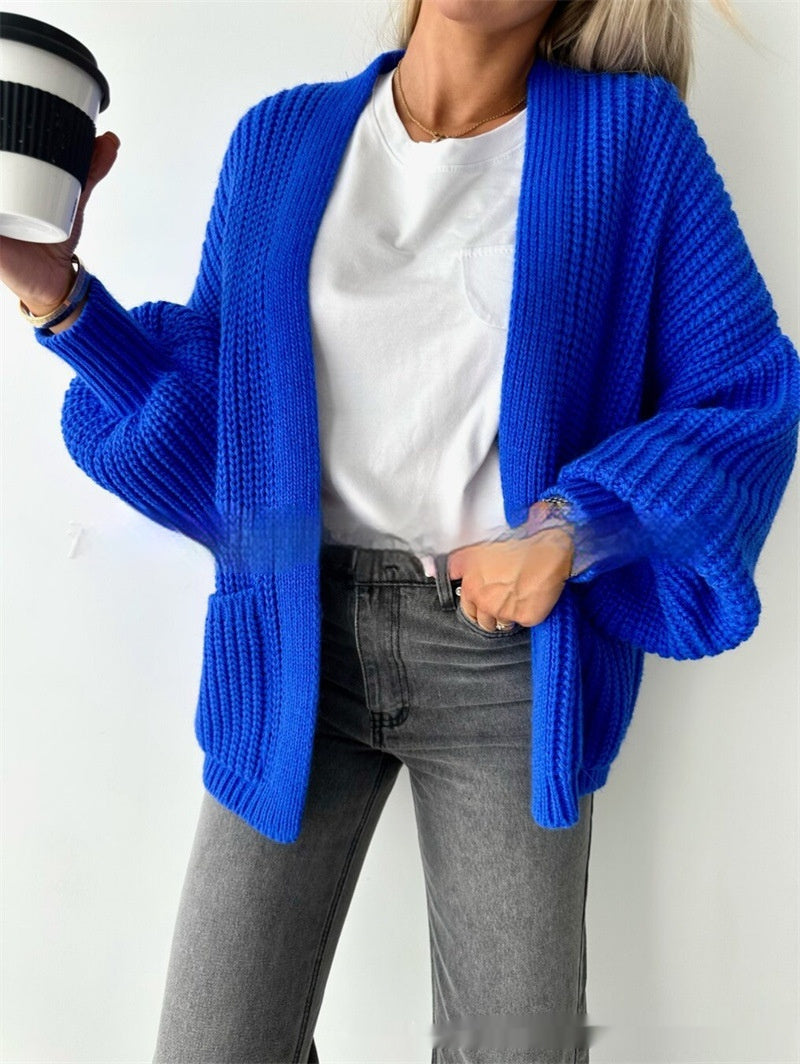 Solid Color Knitted Cardigan Sweater