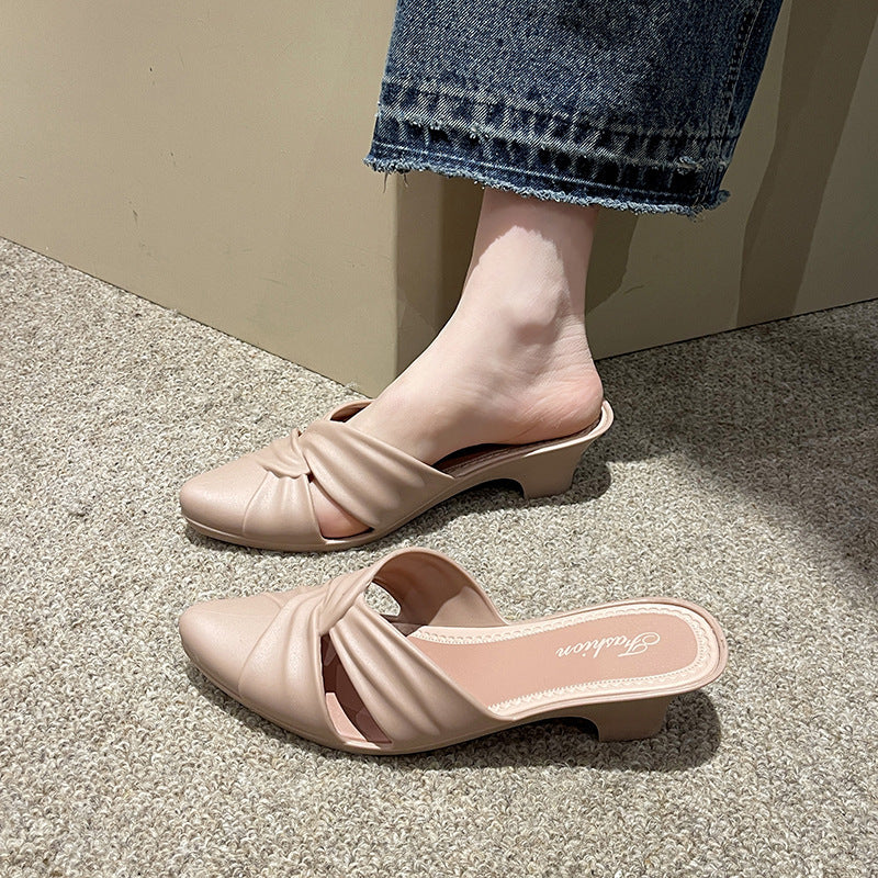 Summer Fashion Pointed-Toe Solid Color Semi-Slippers