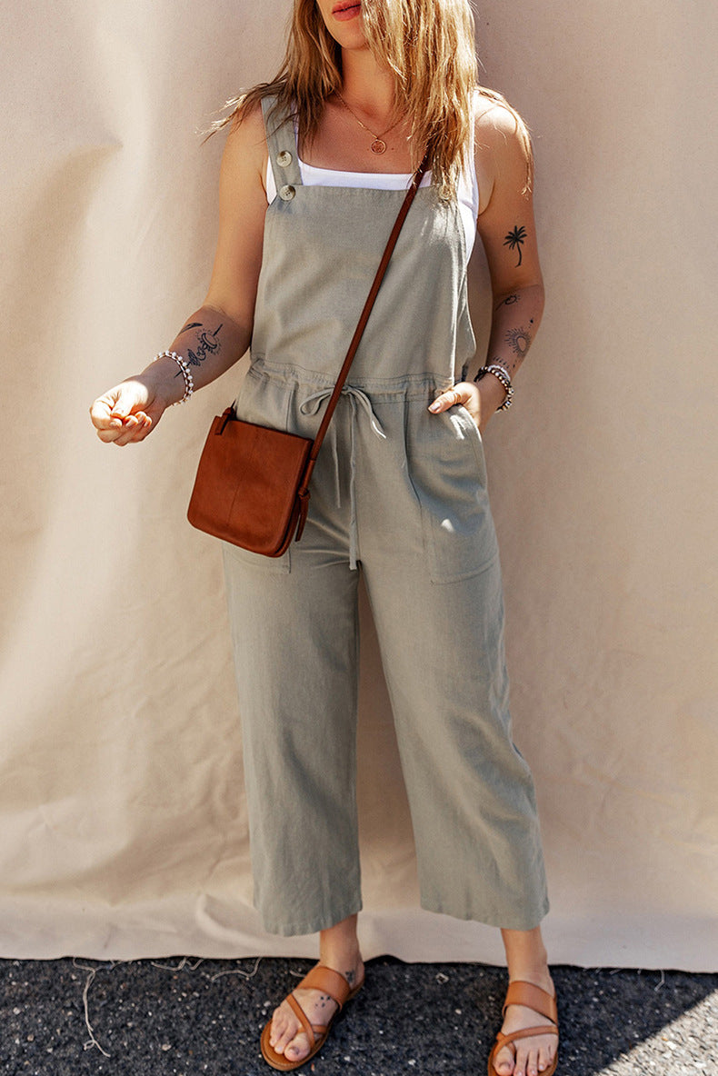 Solid Color Sleeveless Camisole Jumpsuit, Loose Fit