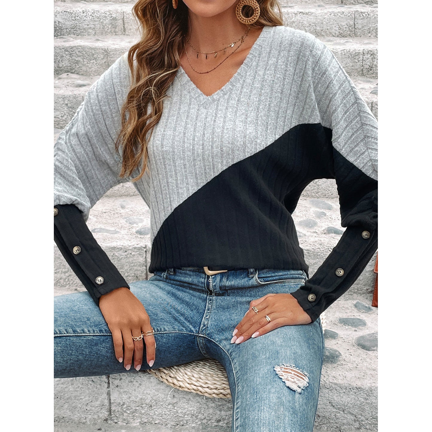 New Long Sleeve Waist-Defining Slim Fit Sweater