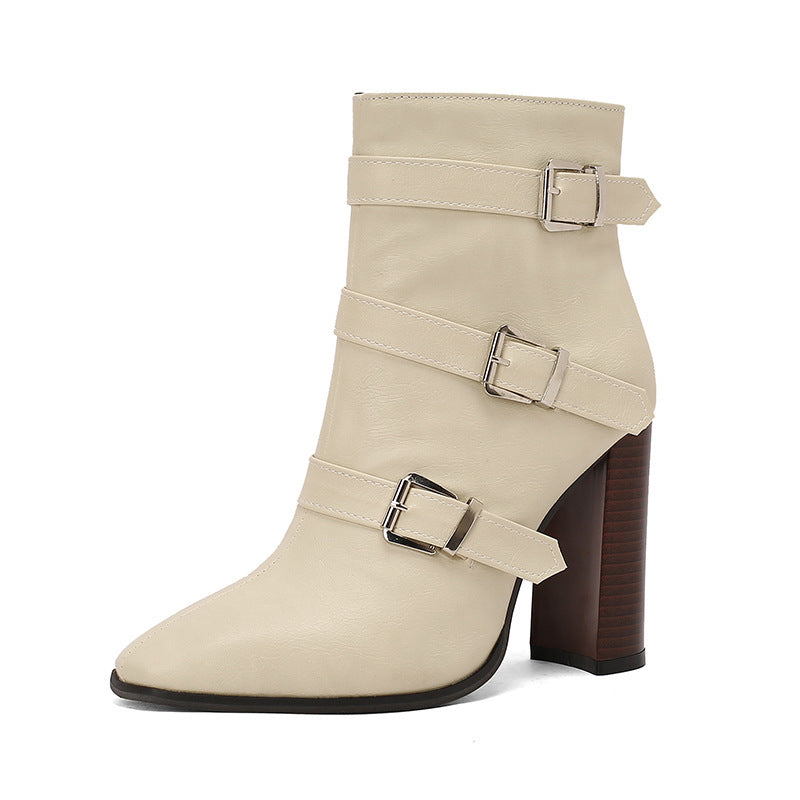 Belted High-Heel Martin Boots with Chunky Soles