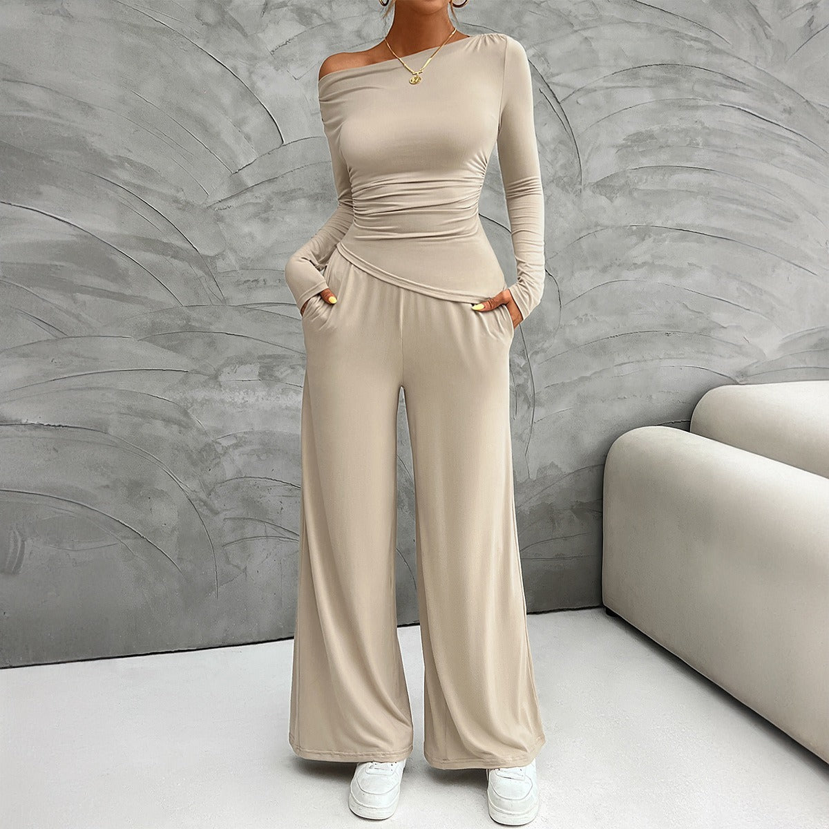 Women's Fashionable Fitted Long Sleeve Top and Pants Suit