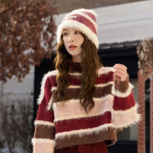 Women's Striped Loose Fit Splicing Knitwear Sweater