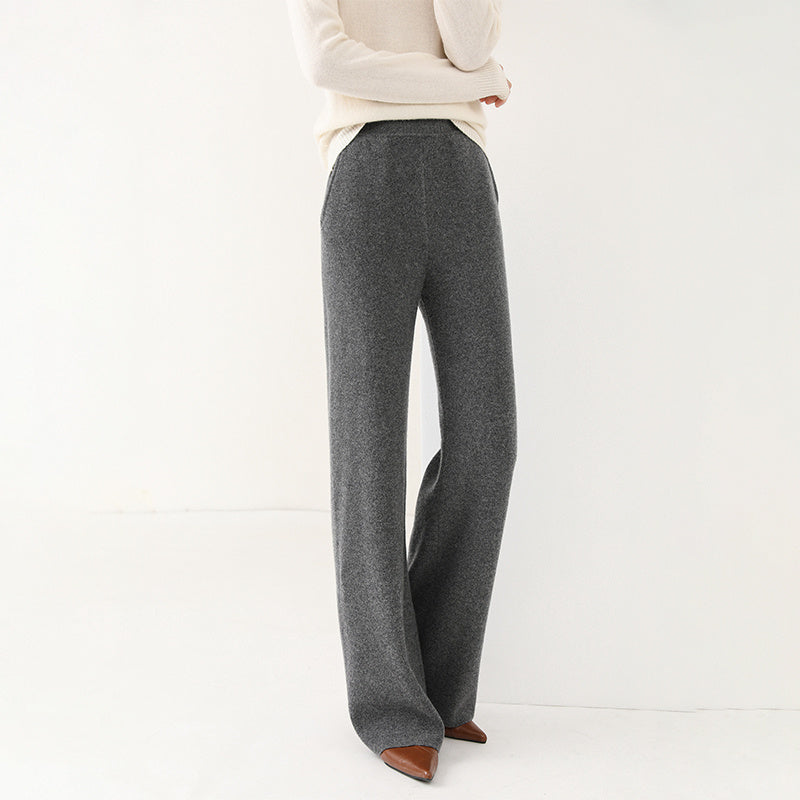 High-Waist Thickened Knitted Mop Trousers – Casual and All-Match