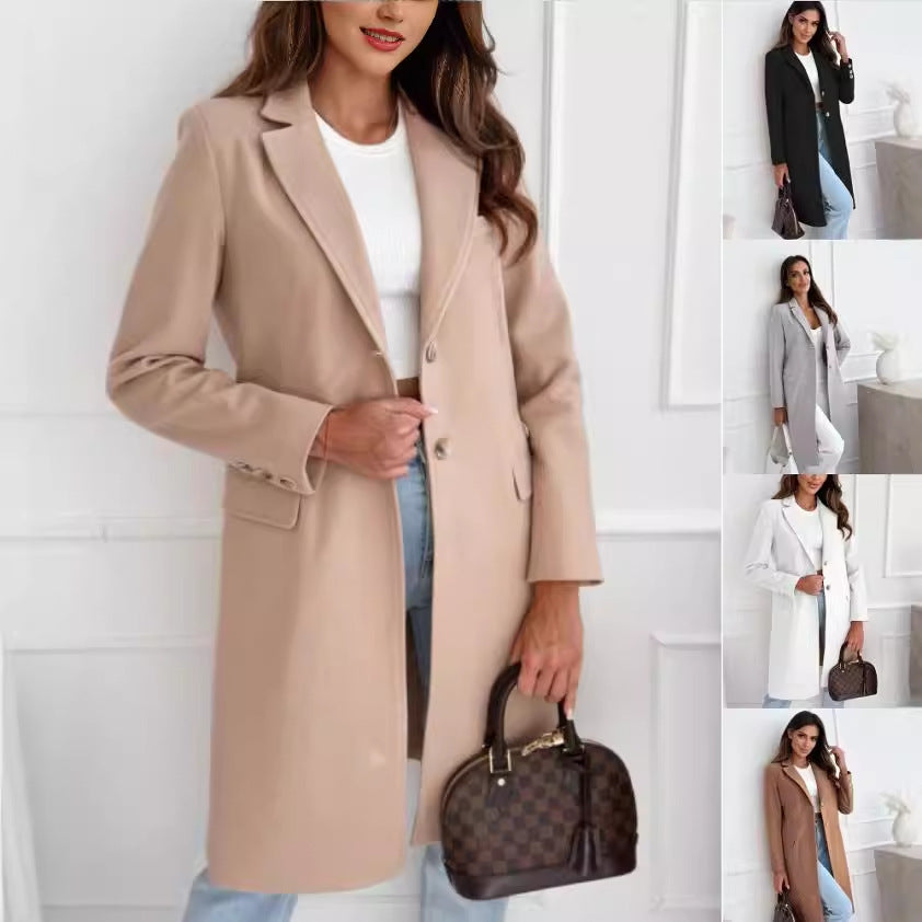 Simple Mid-Length Button Woolen Coat – Stylish Outerwear