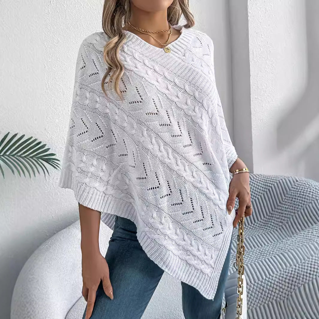 Women's Cable Knit Loose-Fit Cloak Sweater Coat