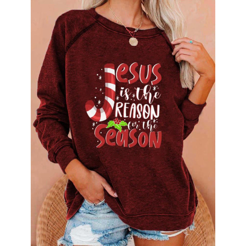 Women's Printed Crew Neck Sweater with Long Sleeves