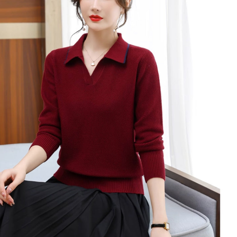 New Spring & Autumn Polo Collar Top – Western Style Fashion Sweater