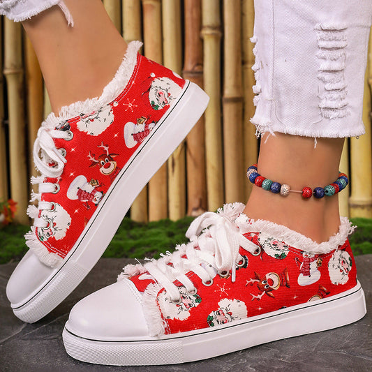 Santa Claus Red Print Casual Canvas Shoes