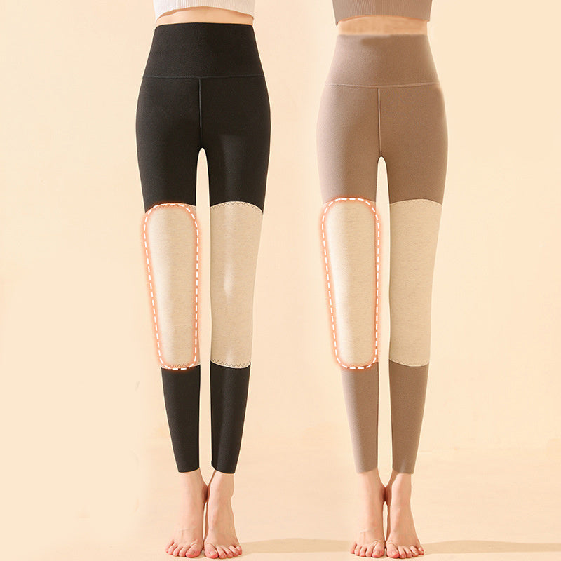 Women's Winter High-Waist Knee-Pad Leggings, Fashionable Warm Double-Sided Brushed Slim Pants