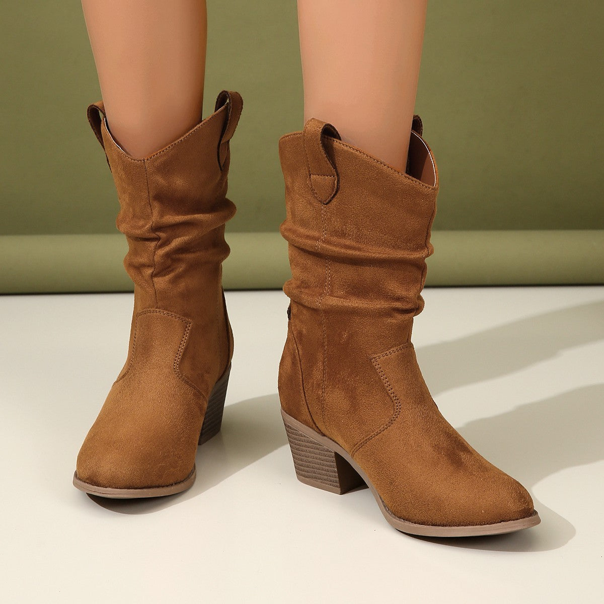 Fashion Western Denim-Style Retro Cloth-Covered Boots for Women