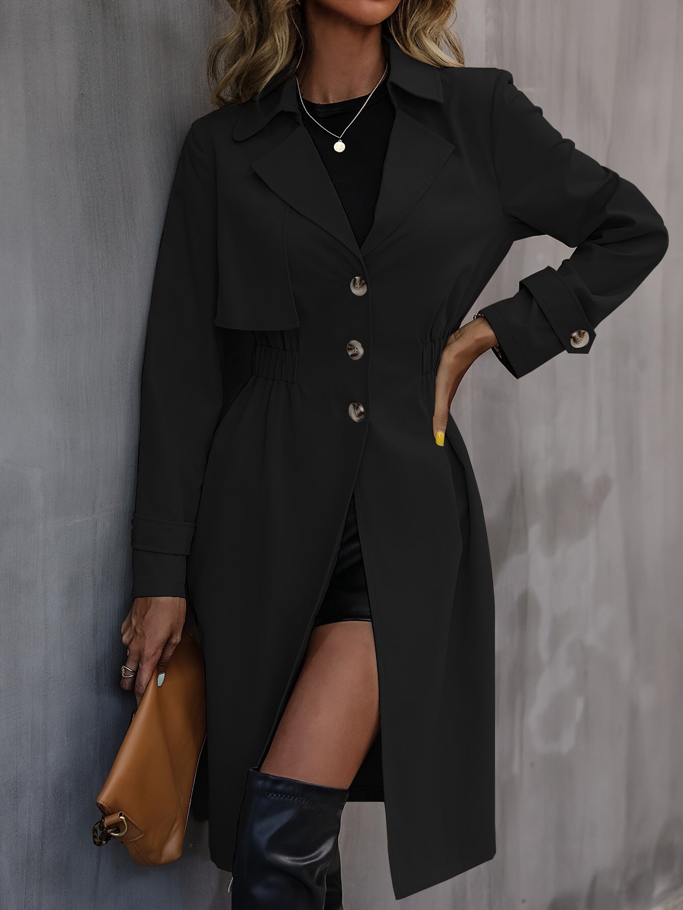 Long-Waist Cotton Fashion Jacket with Long Sleeves and Trench Coat Style