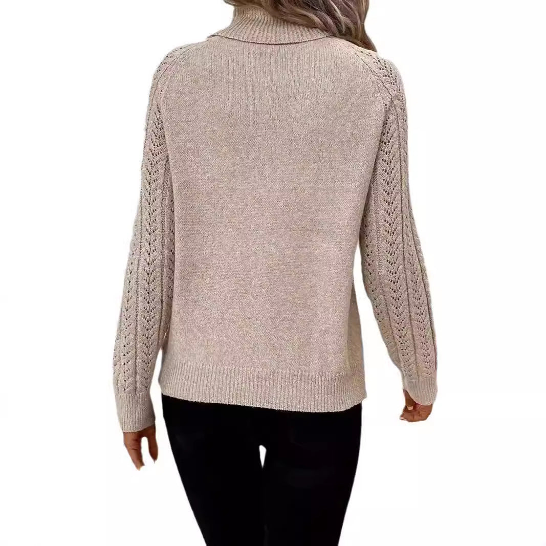 Women's Turtleneck Long Sleeve Sweater Pullover with Hollow Out Design