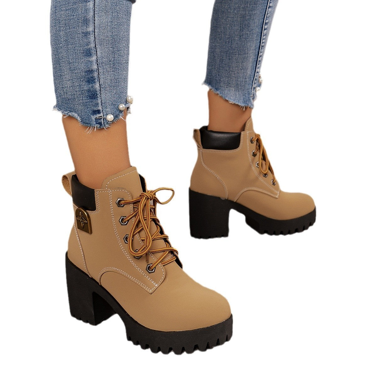 Plus Size Chunky Heel Martin Boots with Thick Bottom – Fashionable and Versatile