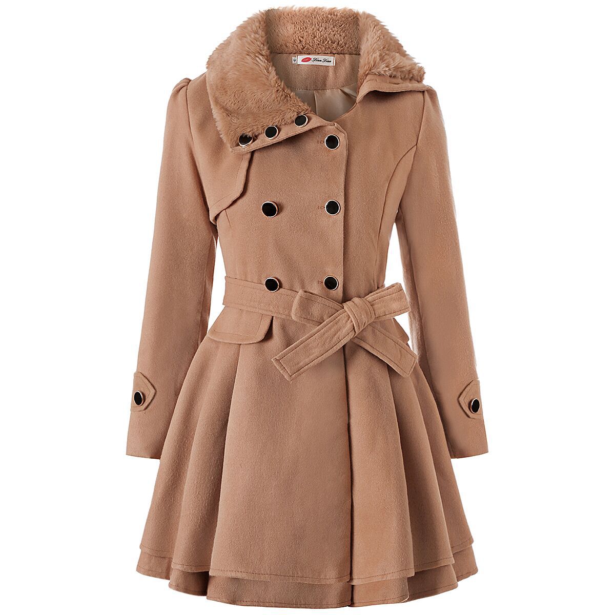 Women's Slim-Fit Mid-Length Double-Breasted Padded Wool Coat