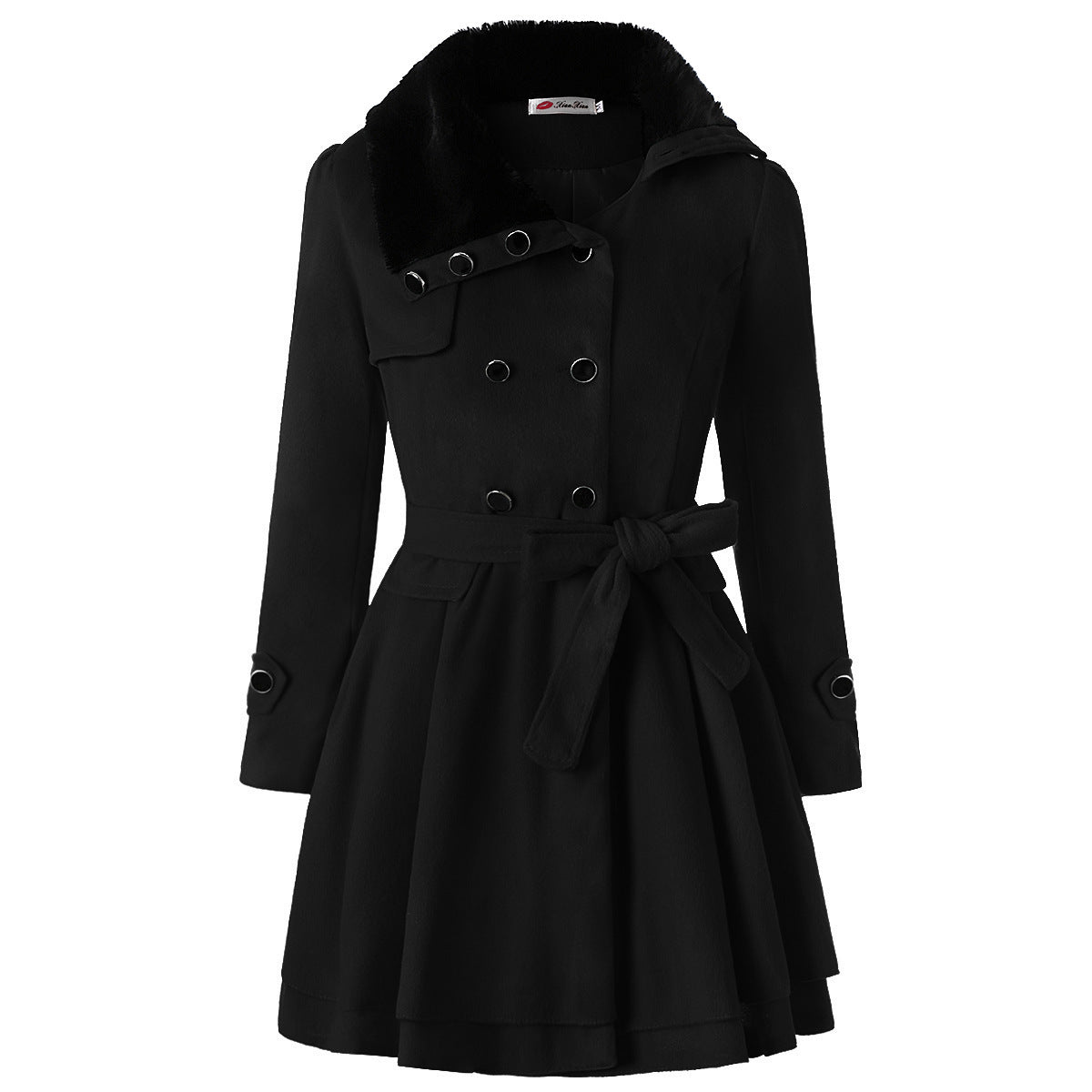 Women's Slim-Fit Mid-Length Double-Breasted Padded Wool Coat