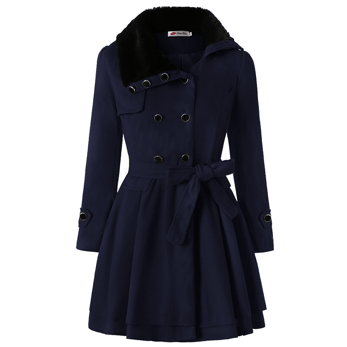 Women's Slim-Fit Mid-Length Double-Breasted Padded Wool Coat