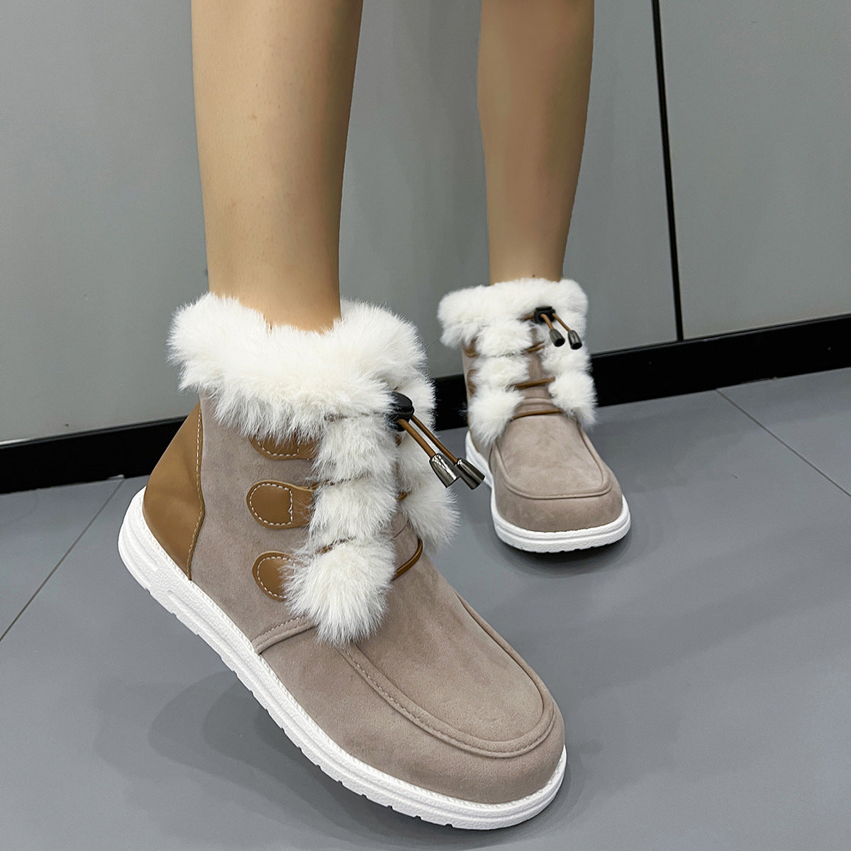 Women's Fashion Suede Snow Boots – Winter Warm Plush Round-Toe Cotton Shoes