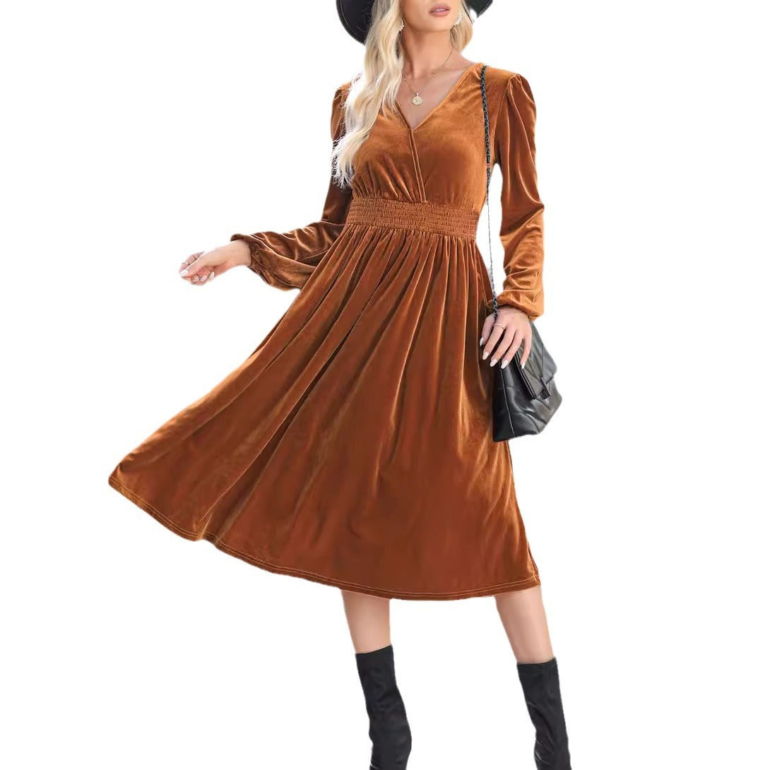 Women's Solid Color Long-Sleeve Dress