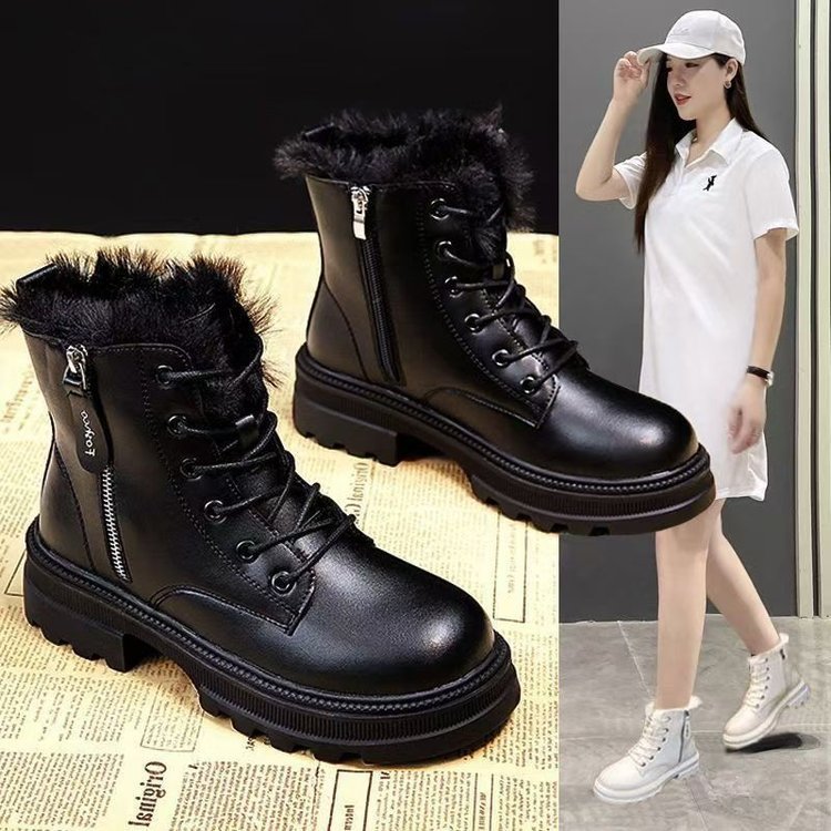 Korean-Style Fleece-Lined High-Top Cotton Boots for Autumn and Winter