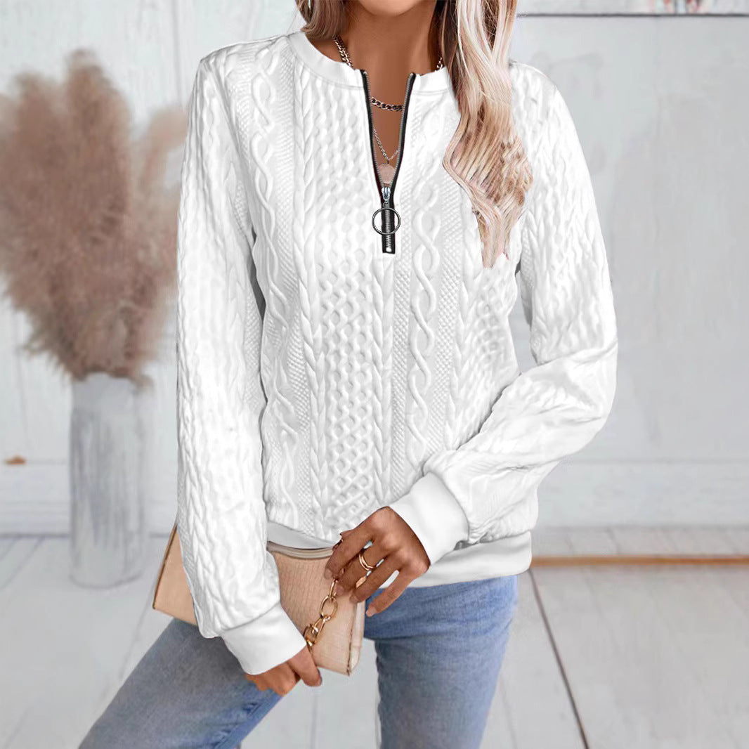 Women's Casual Long-Sleeve Zipper Sweater with Stylish Neckline