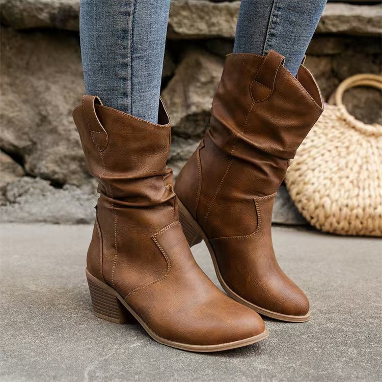 Fashion Western Denim-Style Retro Cloth-Covered Boots for Women