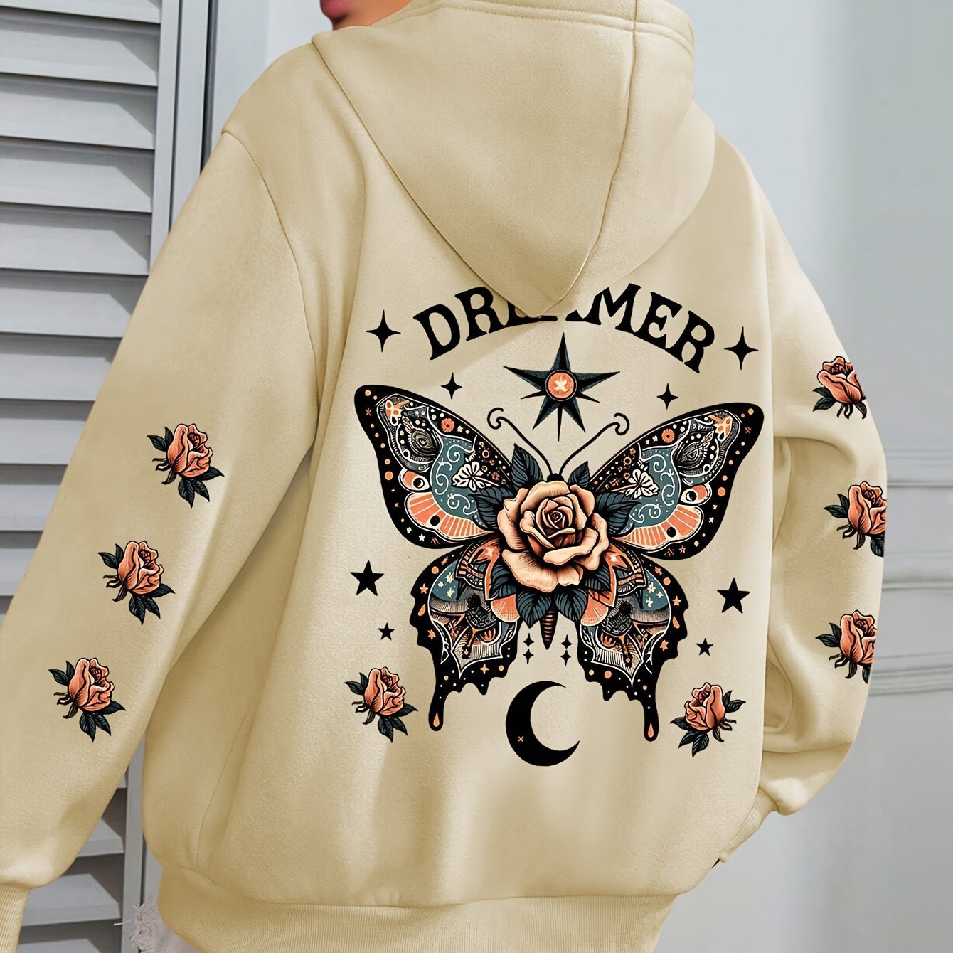 Casual Drawstring Hoodie with Letter Print