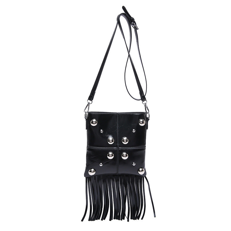 Studded Shoulder Tassel Trendy Crossbody Bag