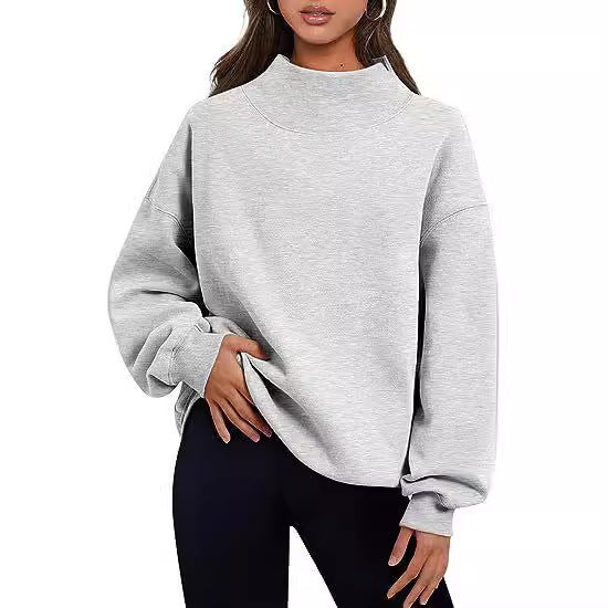 Casual Fleece Shirt with Thick Half Turtleneck, Loose Women's Sweater