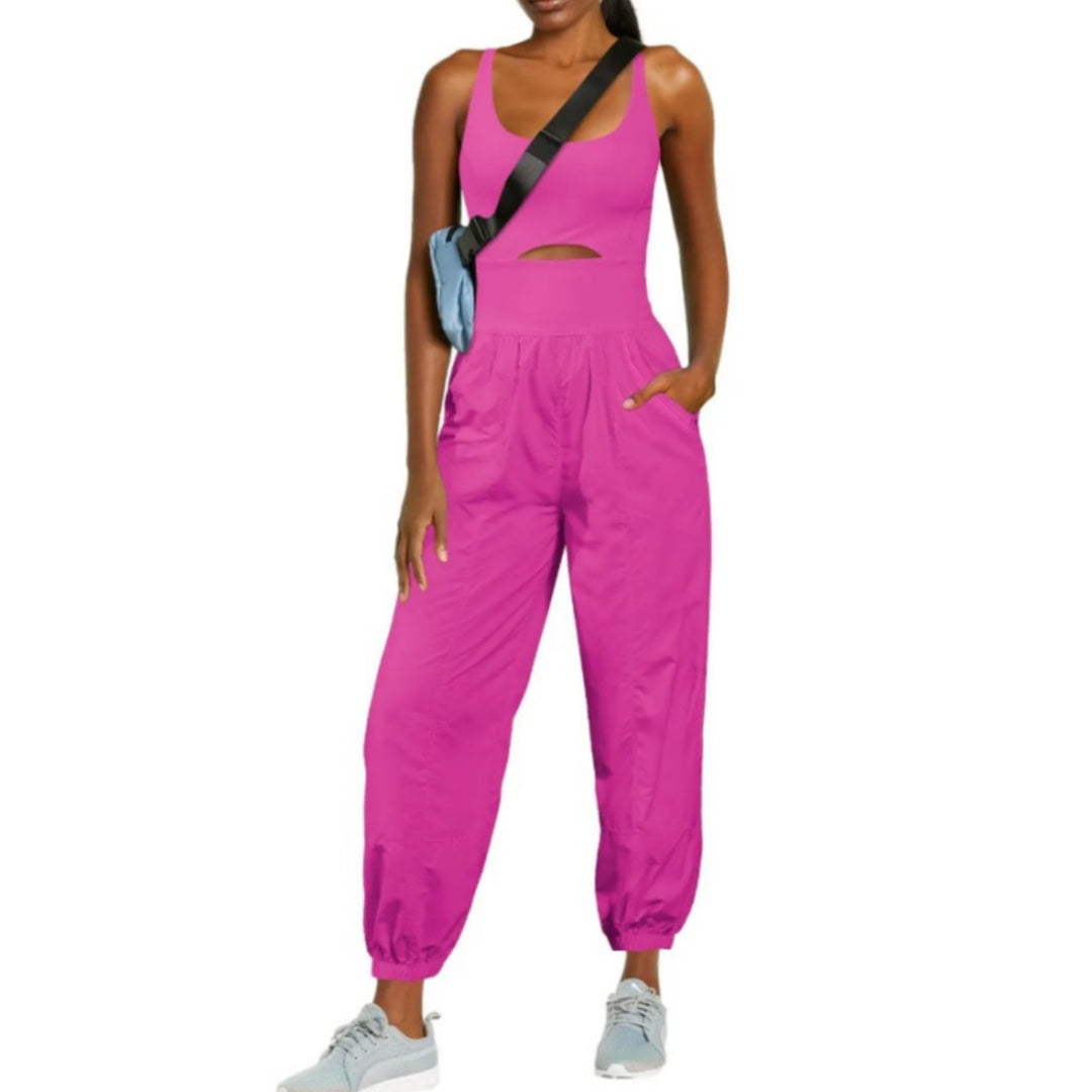 Women's Fashion Sports Yoga Jumpsuit – Hollow Cross Back, Comfortable Fit, and Outdoor Activewear