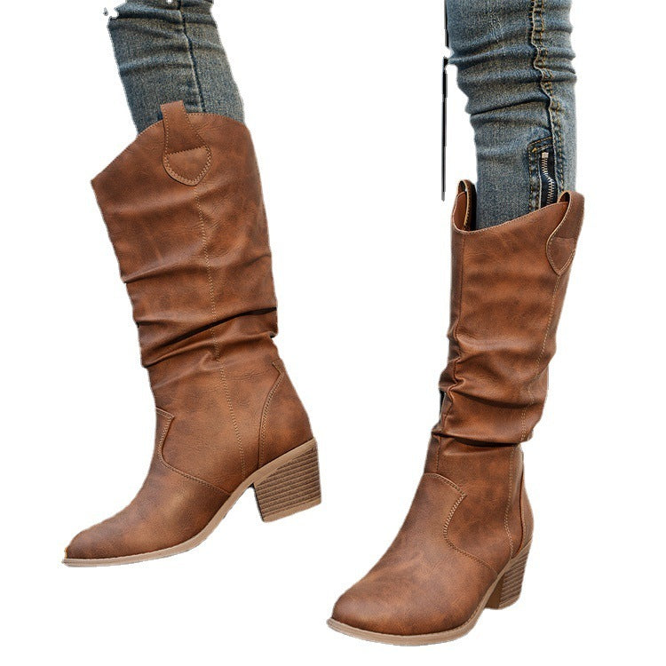 Fashionable Round Toe High Heel Boots for Women