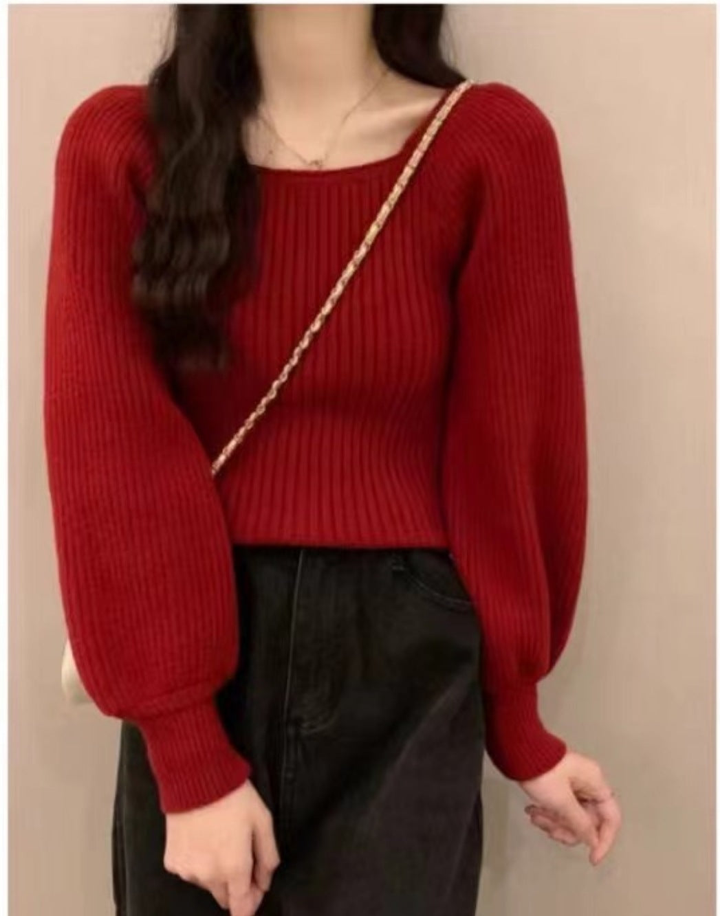 Western Style Low Collar Slim-Fit Long Sleeve Sweater Top