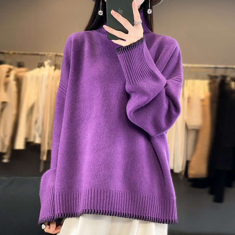 Cozy Loose-Fit Thick Knit High-Collar Wool Sweater