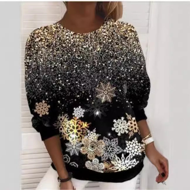 Snowflake Printed Pullover Sweater for Women