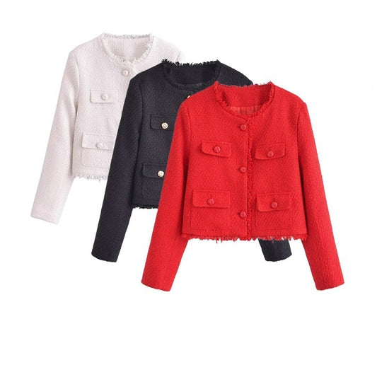 Solid Color Fashionable All-Match Woolen Jacket