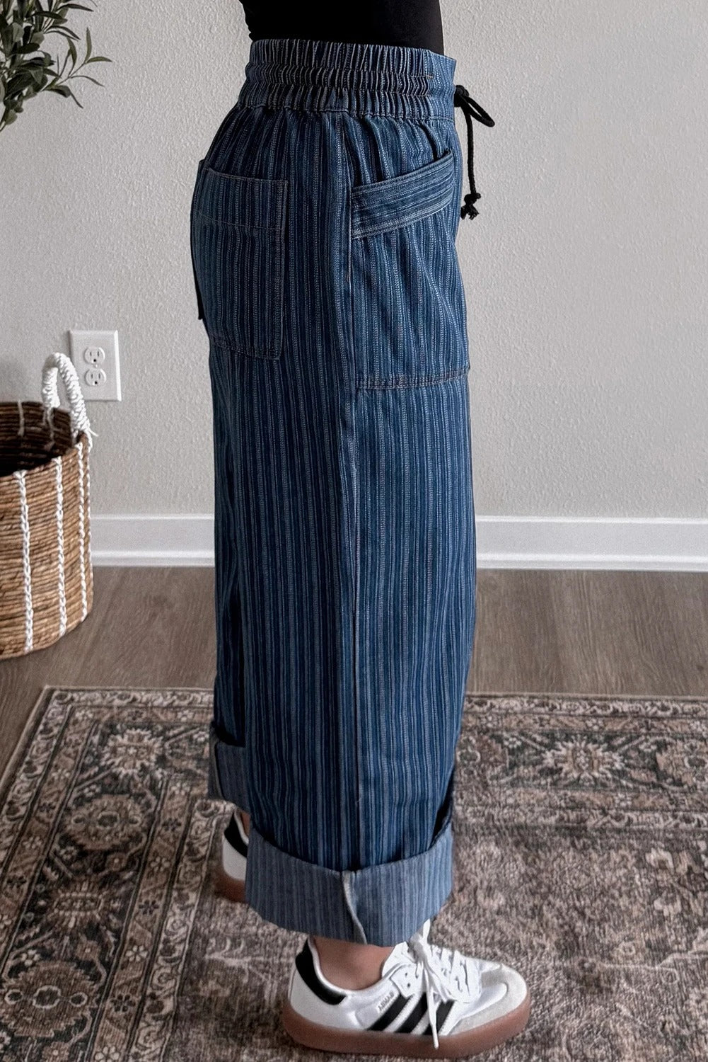 Women's Casual Loose Blue Striped Pants