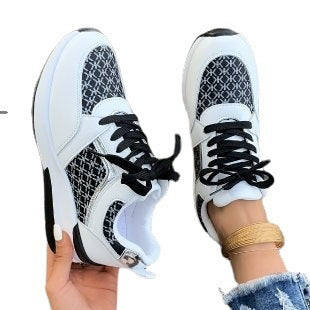 Women's Casual Lace-Up Sports Shoes with Thick Sole and Lightweight Design