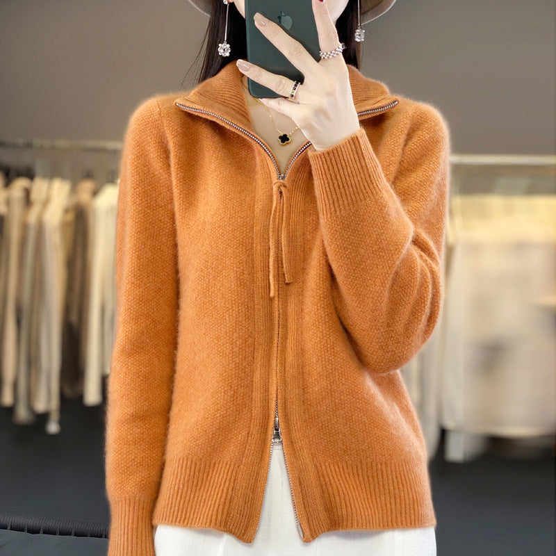 New Half-Turtleneck Short Sleeve Retro Solid Color Sweater Coat for Women