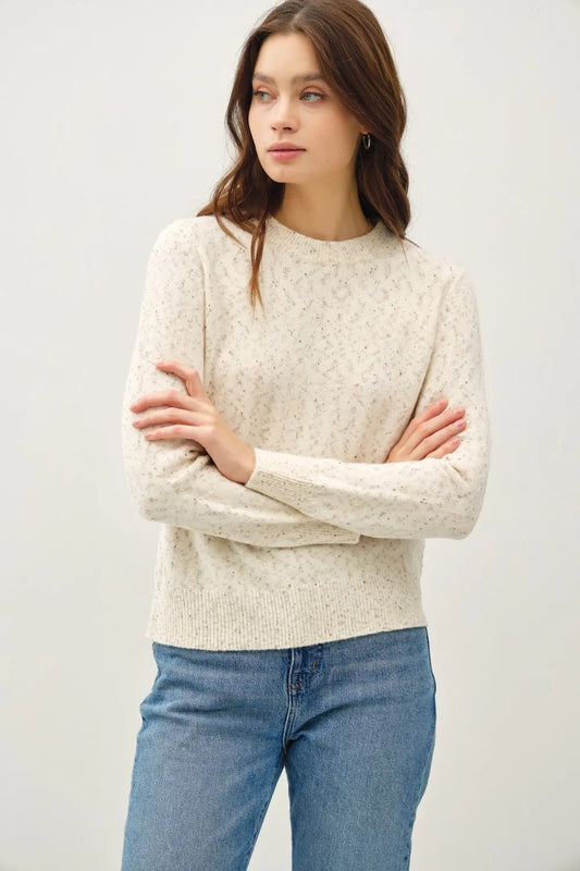 Be Cool Heathered Round Neck Long Sleeve Sweater for Women