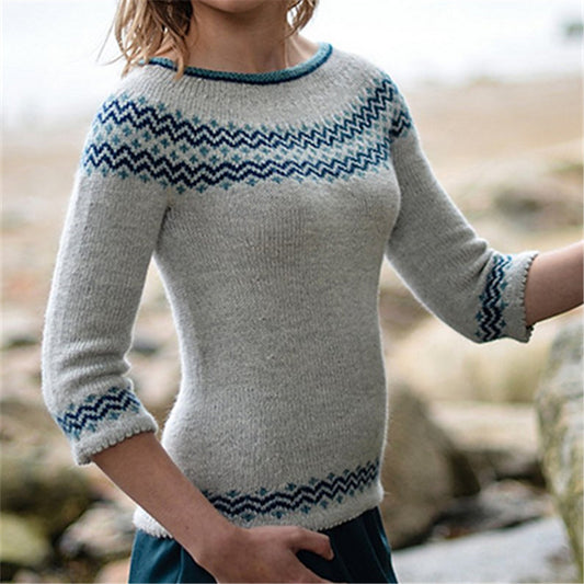 Loose-Fit Round Neck Multicolor Pullover Sweater