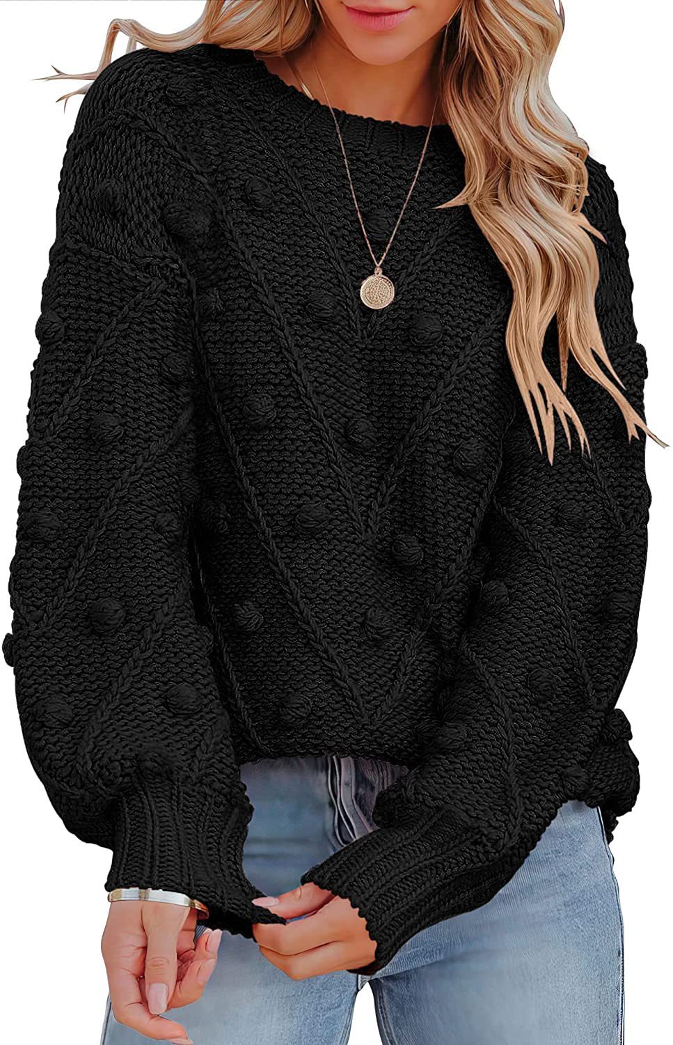 Loose-Fit Wool Ball Sweater with Long Sleeves