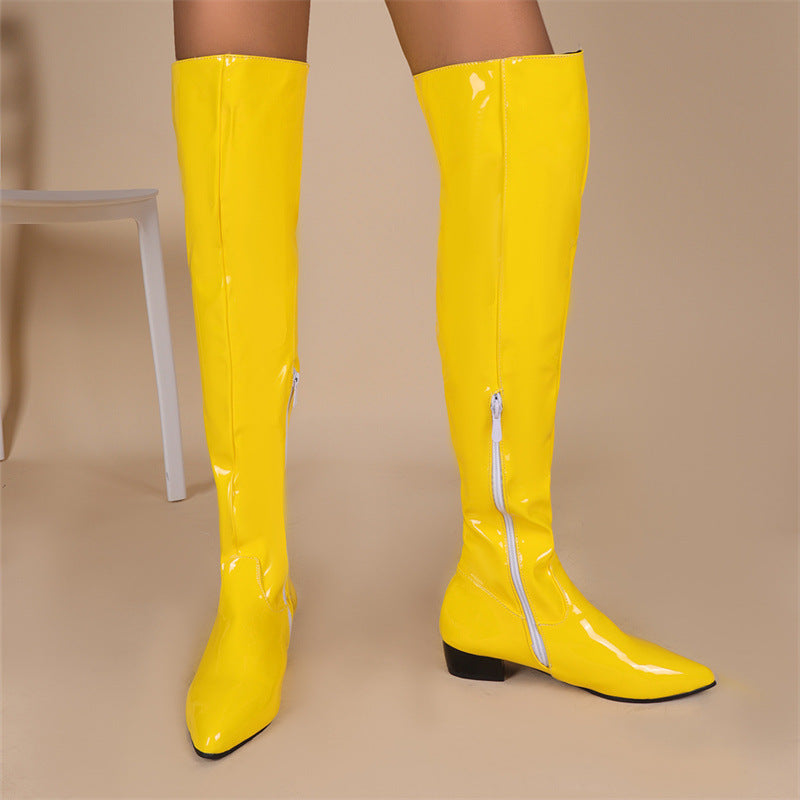 Casual Low Heel Candy Color Women's Over-the-Knee Boots with Zipper