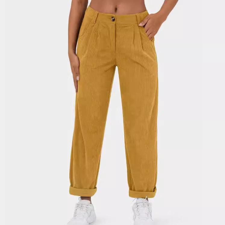 Women's High-Waist Casual Pants, Solid Color Loose Straight-Leg Trousers