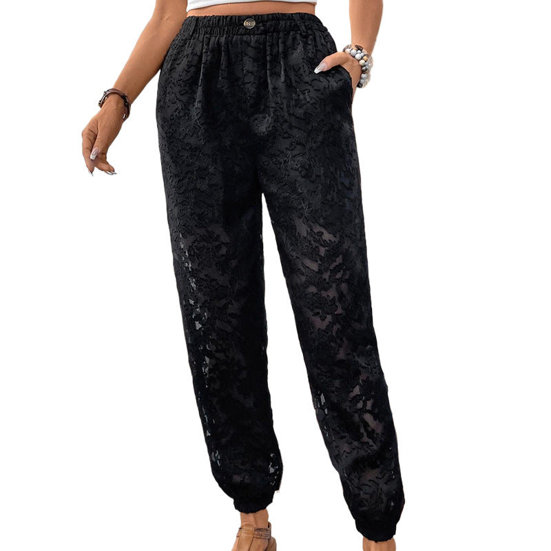 Women's High Waist Casual Textured Ankle Pants