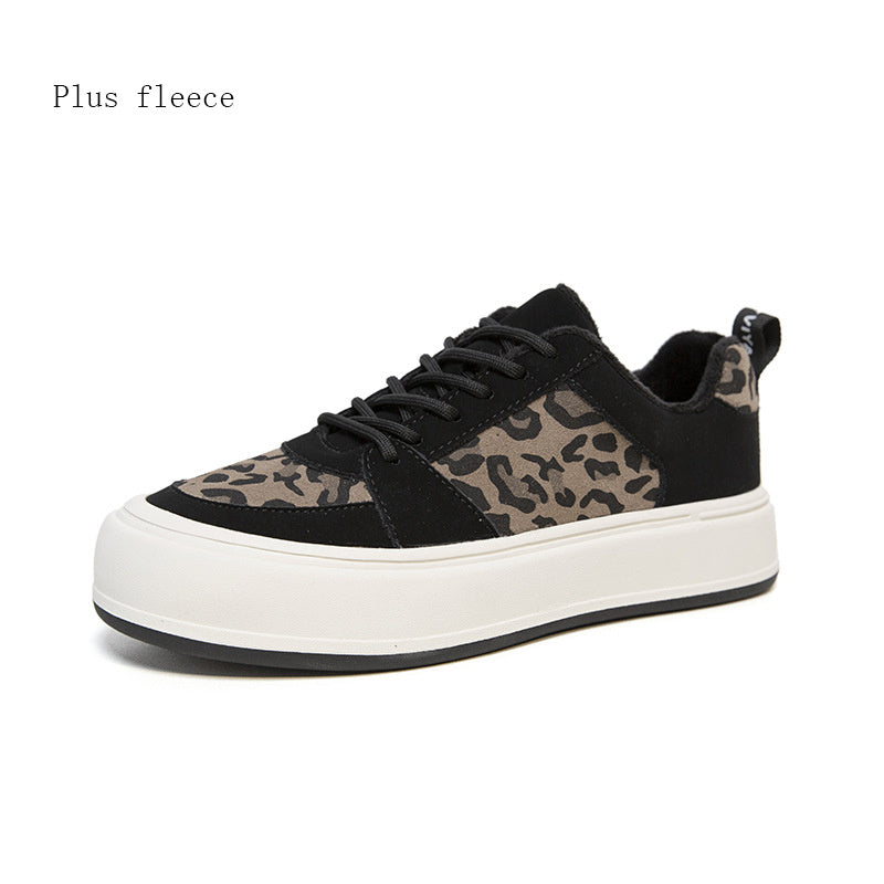 Women's Low-Top Leopard Print Casual Shoes with Cashmere Lining