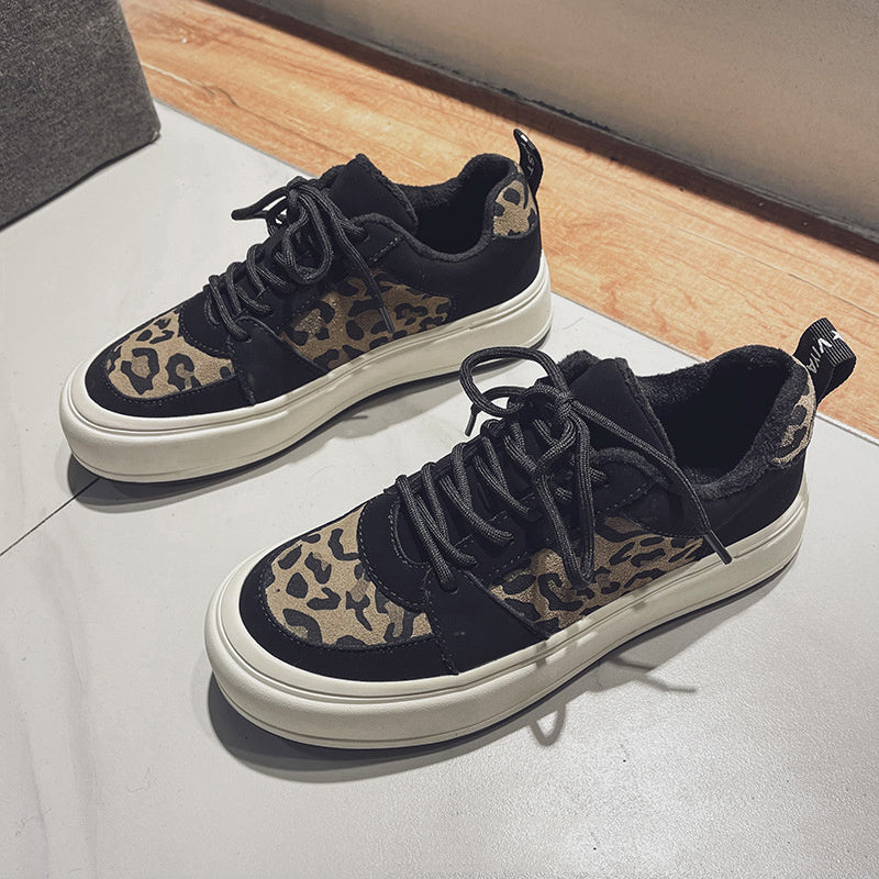 Women's Low-Top Leopard Print Casual Shoes with Cashmere Lining